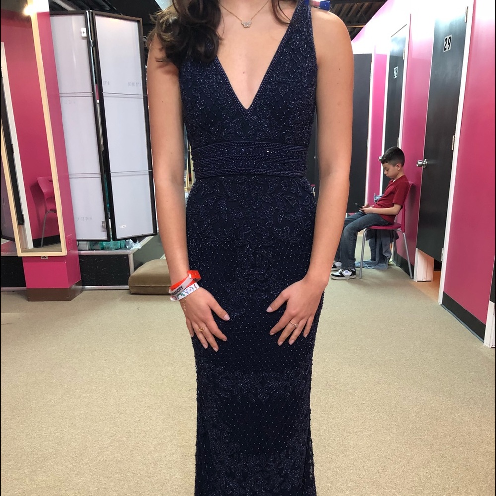 Sherri Hill beaded navy gown size 0